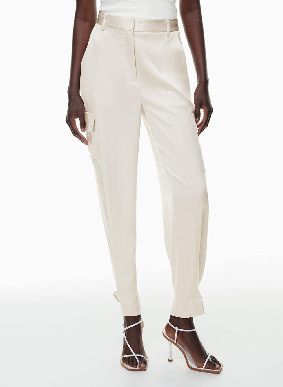 Aritzia Babaton Refined Satin Cargo Pants White Size 00 Quiet Luxury Office Work